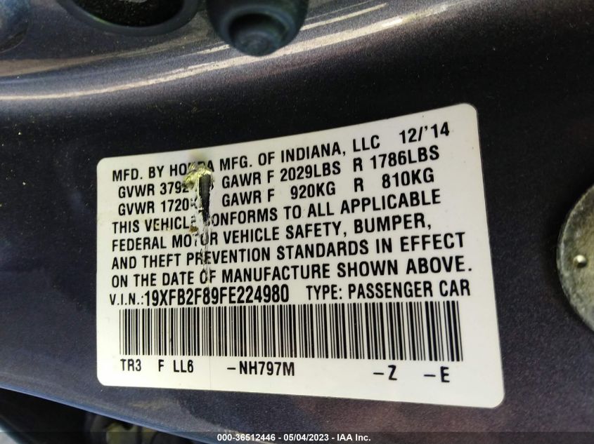 2015 HONDA CIVIC SEDAN EX - 19XFB2F89FE224980