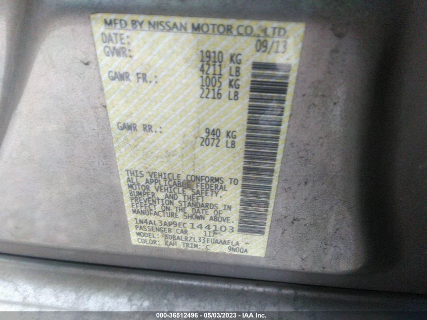 2014 NISSAN ALTIMA 2.5 S - 1N4AL3AP9EC144103