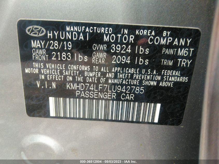 2020 HYUNDAI ELANTRA SE - KMHD74LF7LU942785