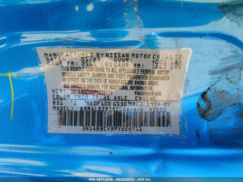 VIN 3N1AB8CVXPY228711 2023 NISSAN SENTRA SV