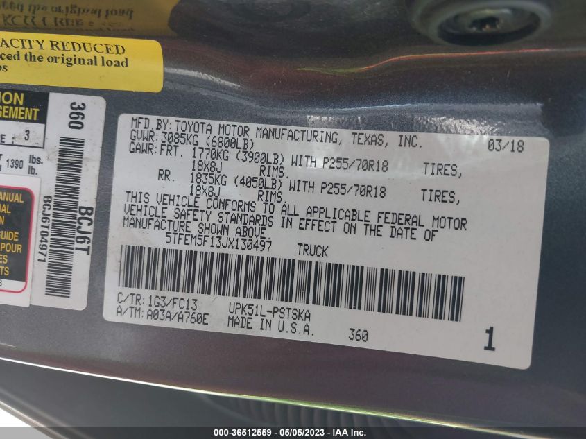 2018 TOYOTA TUNDRA 2WD SR5 5TFEM5F13JX130497