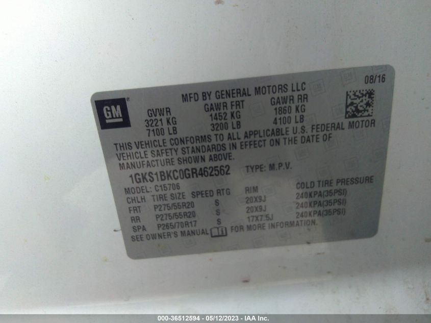 2016 GMC YUKON SLT - 1GKS1BKC0GR462562