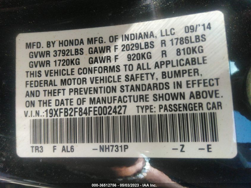 2015 HONDA CIVIC SEDAN EX - 19XFB2F84FE002427