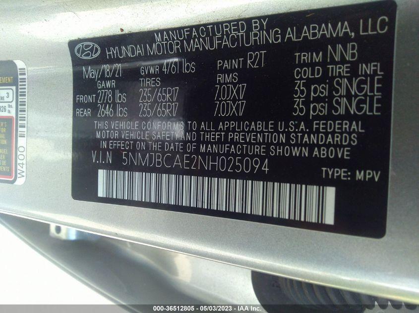 2022 HYUNDAI TUCSON SEL - 5NMJBCAE2NH025094