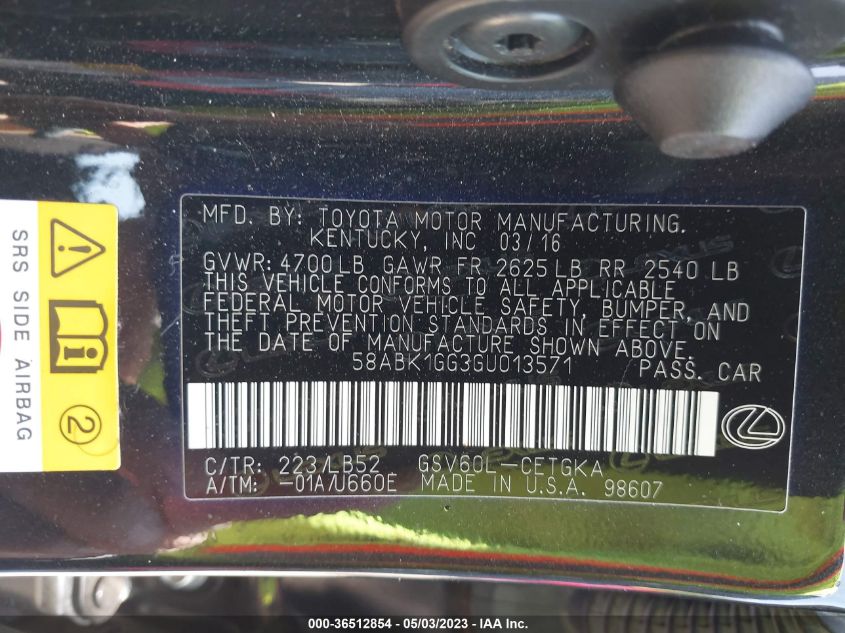 2016 LEXUS ES 350 - 58ABK1GG3GU013571