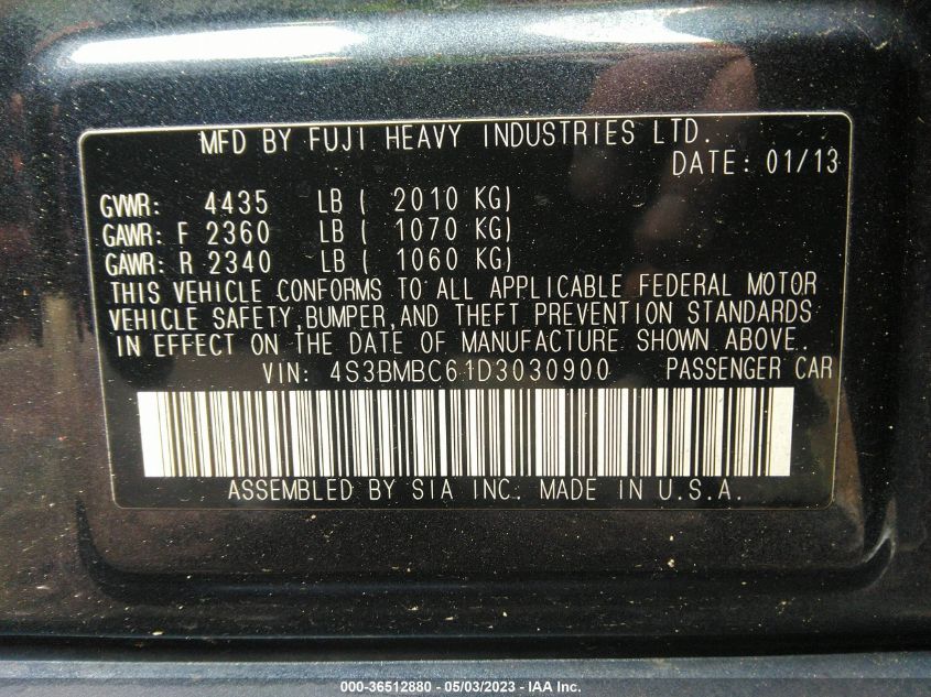 2013 SUBARU LEGACY 2.5I PREMIUM - 4S3BMBC61D3030900