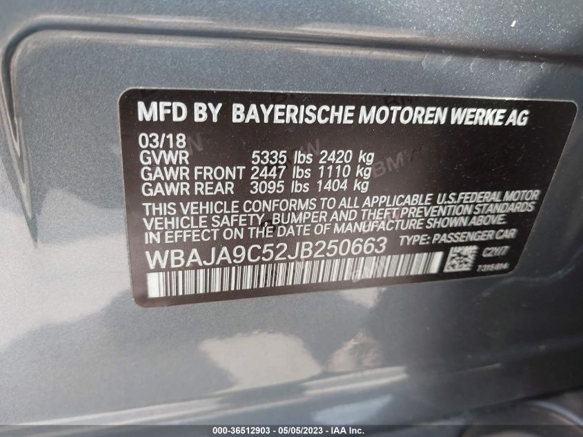 2018 BMW 5 SERIES 530E IPERFORMANCE - WBAJA9C52JB250663