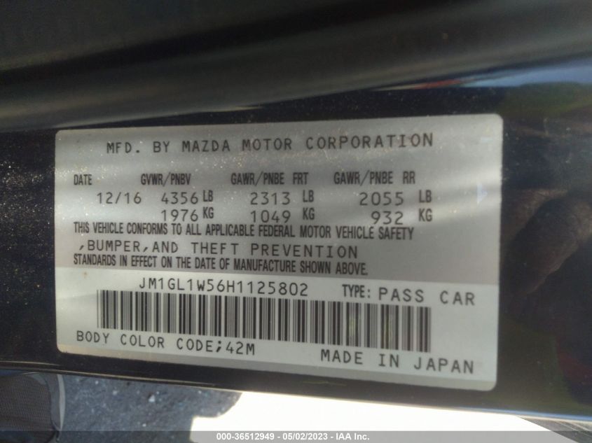 2017 MAZDA MAZDA6 GRAND TOURING - JM1GL1W56H1125802