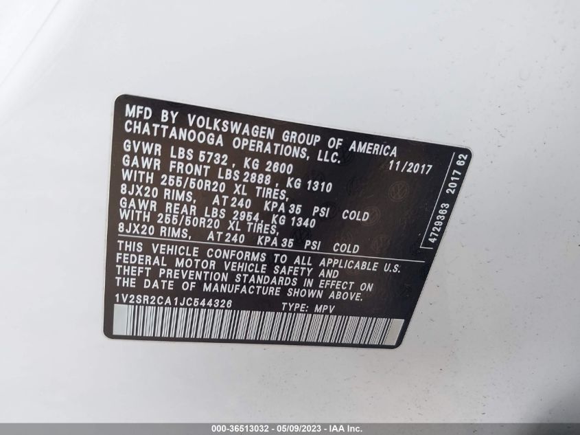 2018 VOLKSWAGEN ATLAS 3.6L V6 SEL - 1V2SR2CA1JC544326