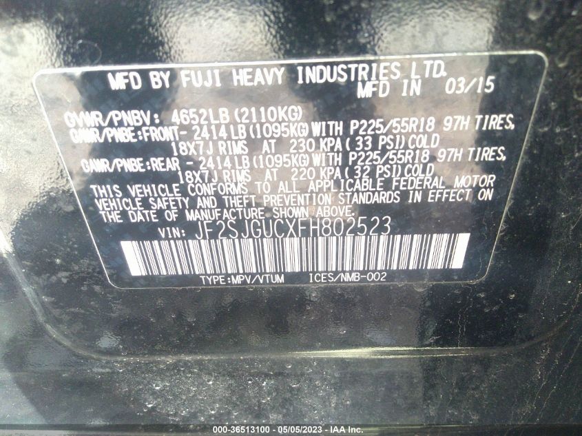 2015 SUBARU FORESTER 2.0XT TOURING - JF2SJGUCXFH802523