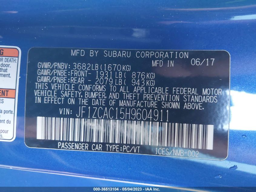 2017 SUBARU BRZ LIMITED - JF1ZCAC15H9604911