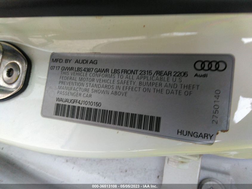 2018 AUDI A3 SEDAN PREMIUM/TECH PREMIUM - WAUAUGFF4J1010150