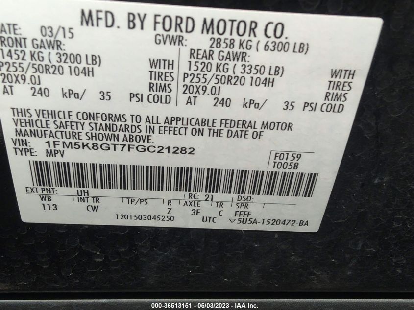 2015 FORD EXPLORER SPORT - 1FM5K8GT7FGC21282