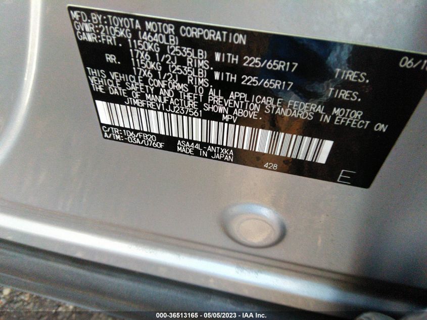2018 TOYOTA RAV4 LE - JTMBFREV1JJ237561