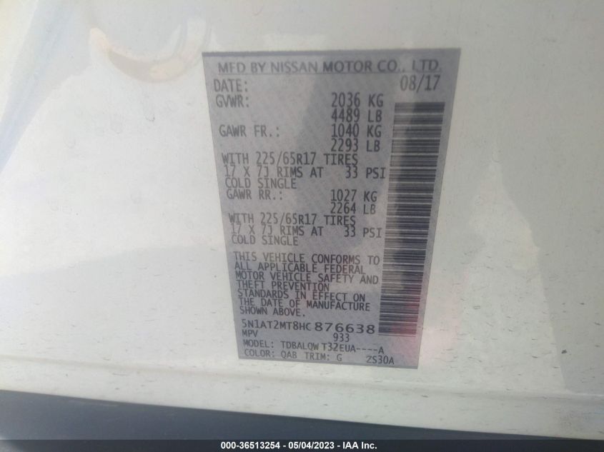 2017 NISSAN ROGUE SV - 5N1AT2MT8HC876638