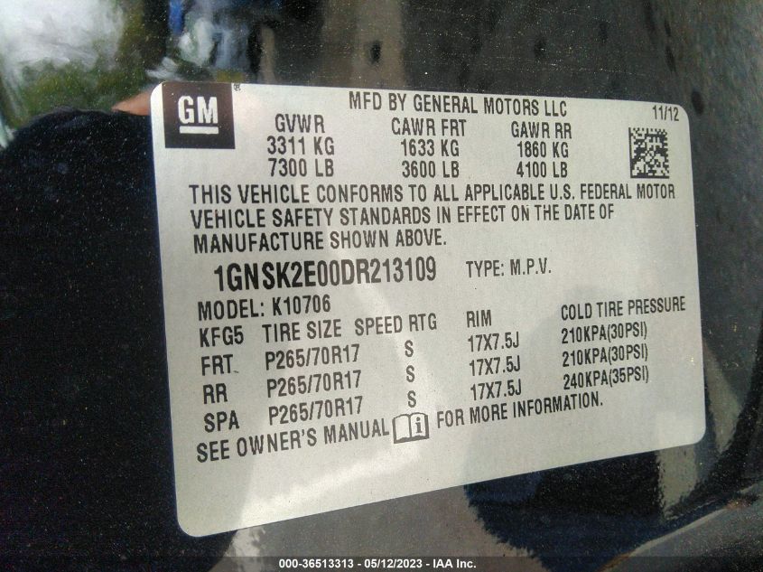2013 CHEVROLET TAHOE COMMERCIAL - 1GNSK2E00DR213109
