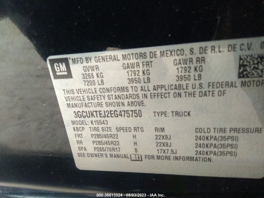 2014 CHEVROLET SILVERADO 1500 HIGH COUNTRY - 3GCUKTEJ2EG475750
