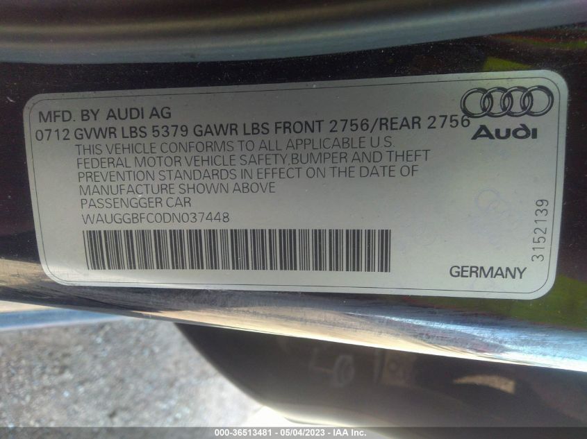 2013 AUDI A6 3.0T PREMIUM PLUS - WAUGGBFC0DN037448