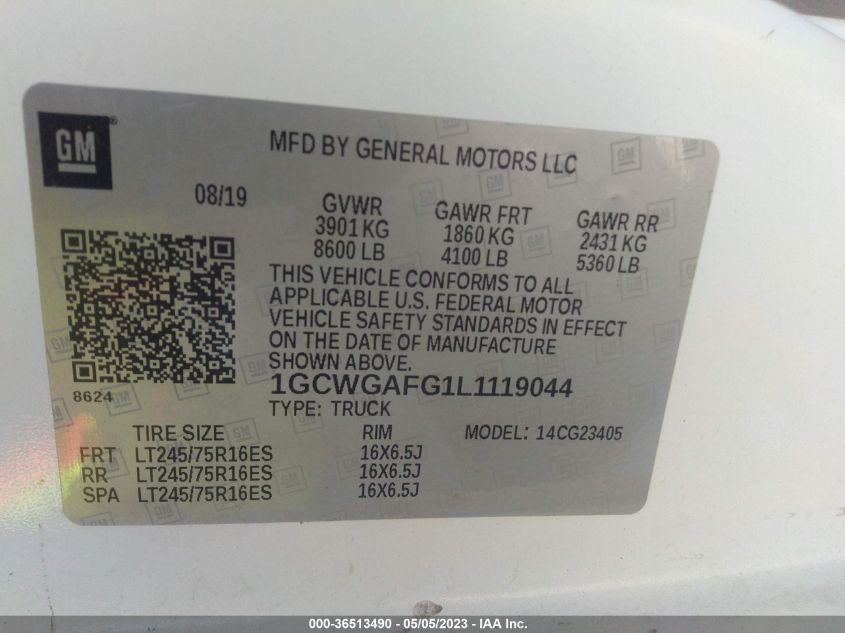 2020 CHEVROLET EXPRESS CARGO VAN - 1GCWGAFG1L1119044
