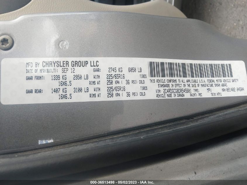 2013 DODGE GRAND CARAVAN SXT - 2C4RDGCG8DR545601