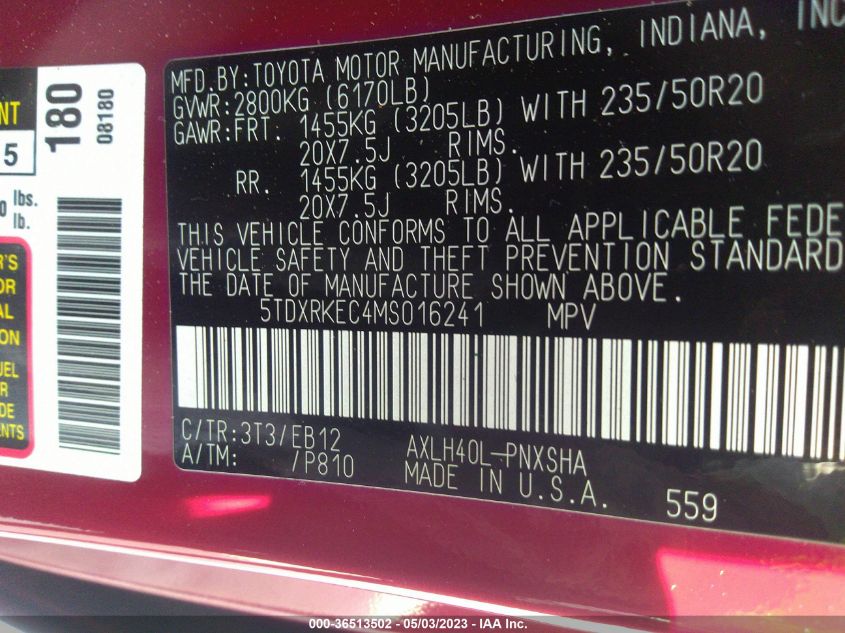 2021 TOYOTA SIENNA XSE - 5TDXRKEC4MS016241