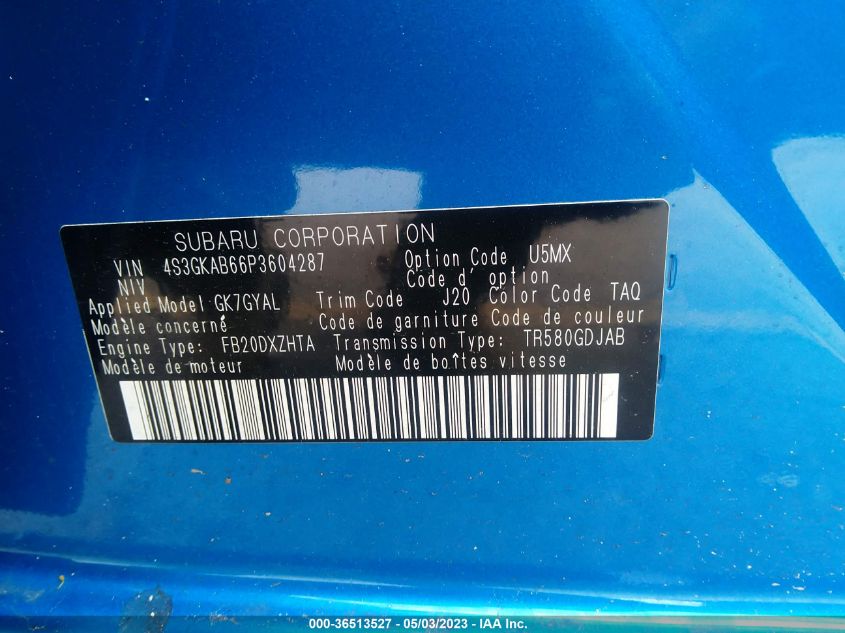 2023 SUBARU IMPREZA - 4S3GKAB66P3604287