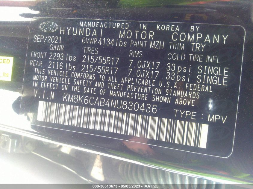 2022 HYUNDAI KONA SEL - KM8K6CAB4NU830436