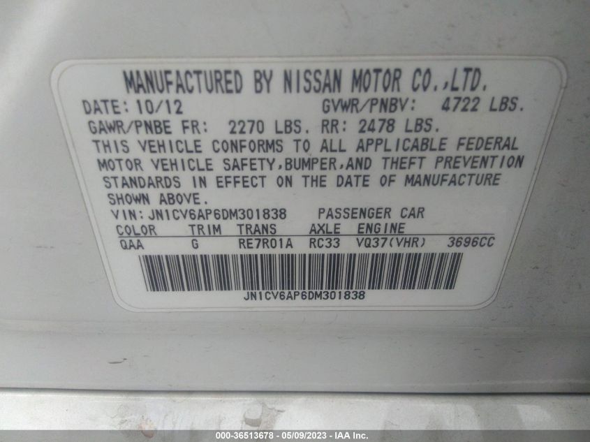 2013 INFINITI G37 SEDAN JOURNEY JN1CV6AP6DM301838