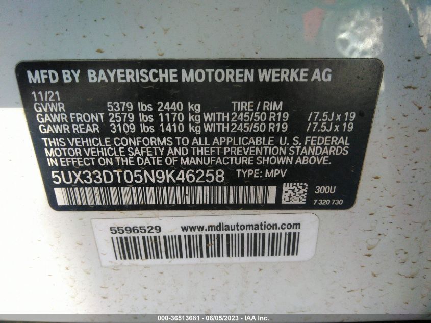 2022 BMW X4 XDRIVE30I - 5UX33DT05N9K46258