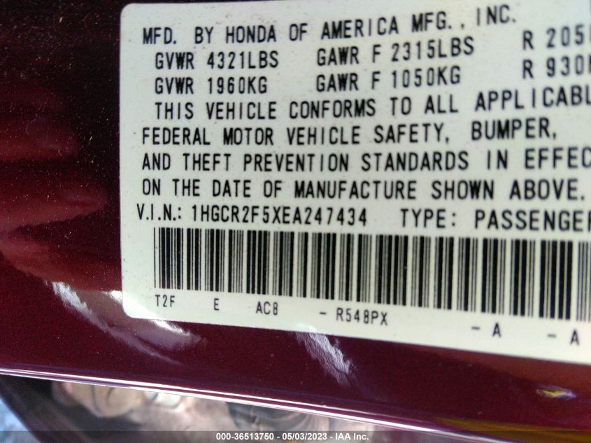 2014 HONDA ACCORD SEDAN SPORT - 1HGCR2F5XEA247434