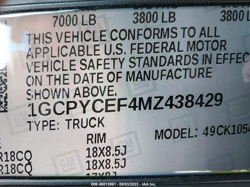 2021 CHEVROLET SILVERADO 1500 CUSTOM TRAIL BOSS - 1GCPYCEF4MZ438429