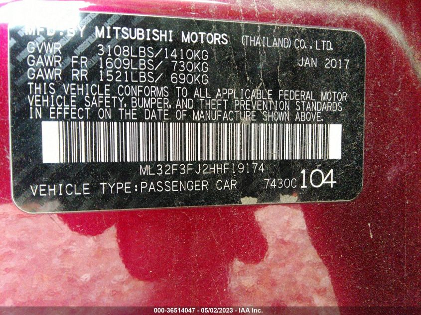 2017 MITSUBISHI MIRAGE G4 ES - ML32F3FJ2HHF19174