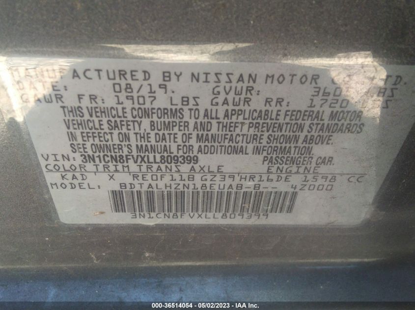 2020 NISSAN VERSA SR - 3N1CN8FVXLL809399