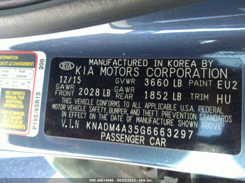 2016 KIA RIO LX - KNADM4A35G6663297