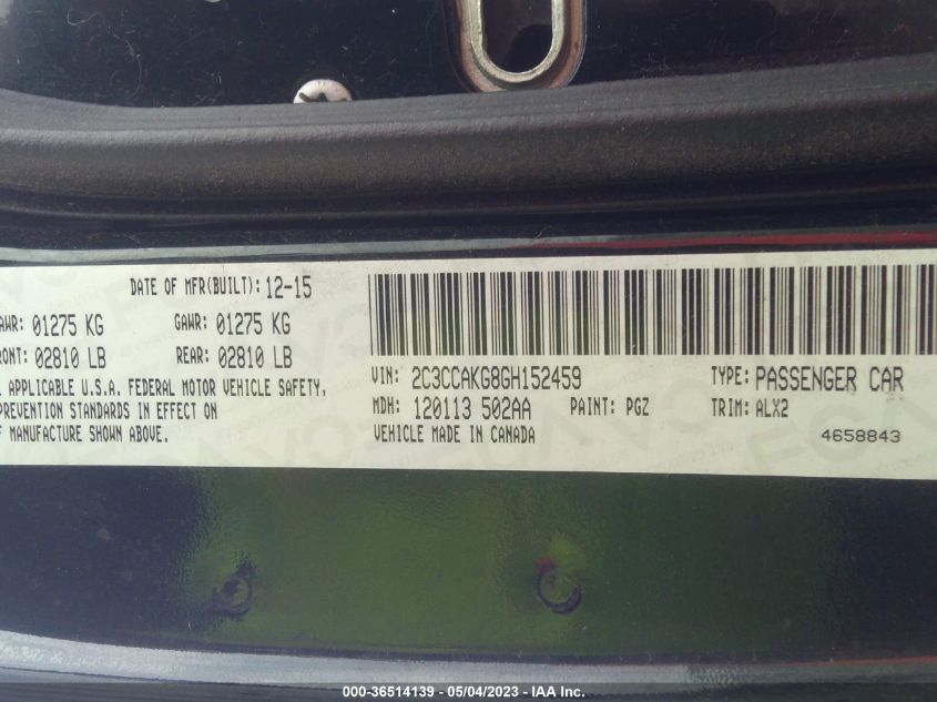 2016 CHRYSLER 300 300C - 2C3CCAKG8GH152459