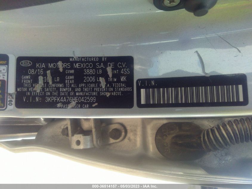 2017 KIA FORTE LX - 3KPFK4A76HE042599