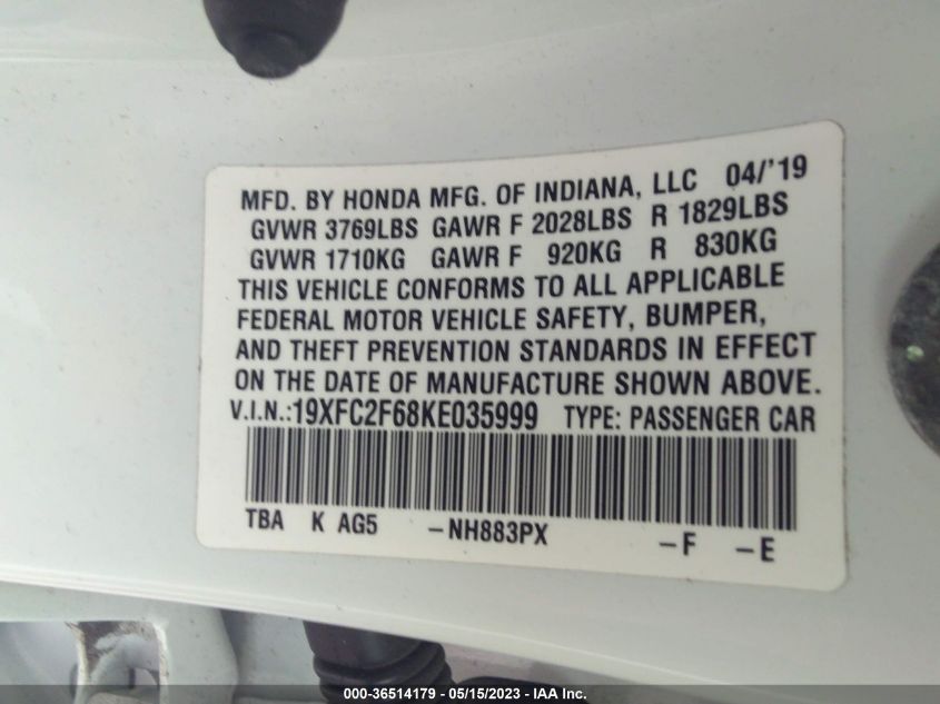 2019 HONDA CIVIC SEDAN LX - 19XFC2F68KE035999
