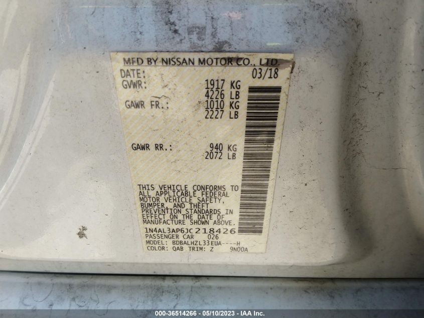 2018 NISSAN ALTIMA 2.5 SR - 1N4AL3AP6JC218426