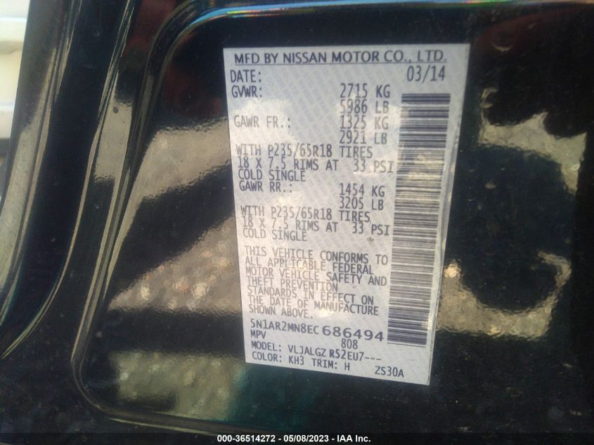 2014 NISSAN PATHFINDER SL - 5N1AR2MN8EC686494