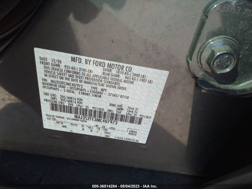 2021 FORD ECOSPORT S - MAJ3S2FE3MC407973
