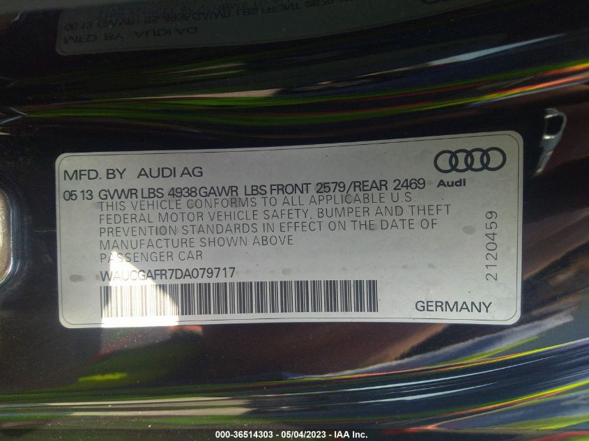 2013 AUDI S5 PREMIUM PLUS WAUCGAFR7DA079717