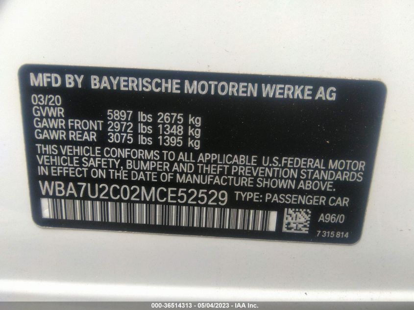 2021 BMW 7 SERIES 750I XDRIVE - WBA7U2C02MCE52529