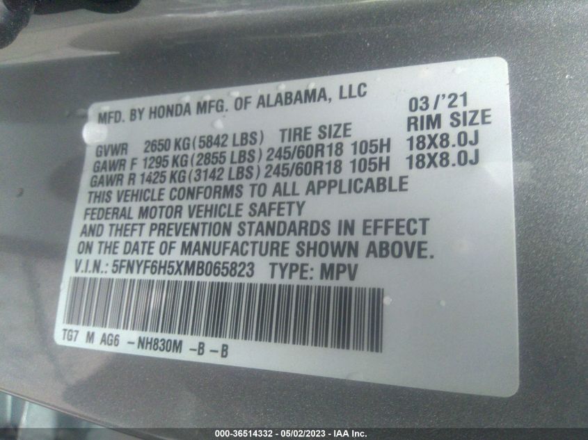 2021 HONDA PILOT EX-L - 5FNYF6H5XMB065823