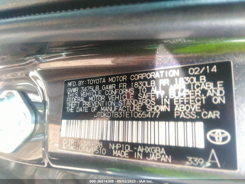 2014 TOYOTA PRIUS C ONE/THREE/TWO/FOUR - JTDKDTB31E1065477