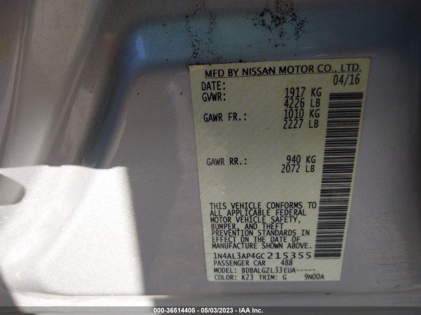 2016 NISSAN ALTIMA 2.5 - 1N4AL3AP4GC215355