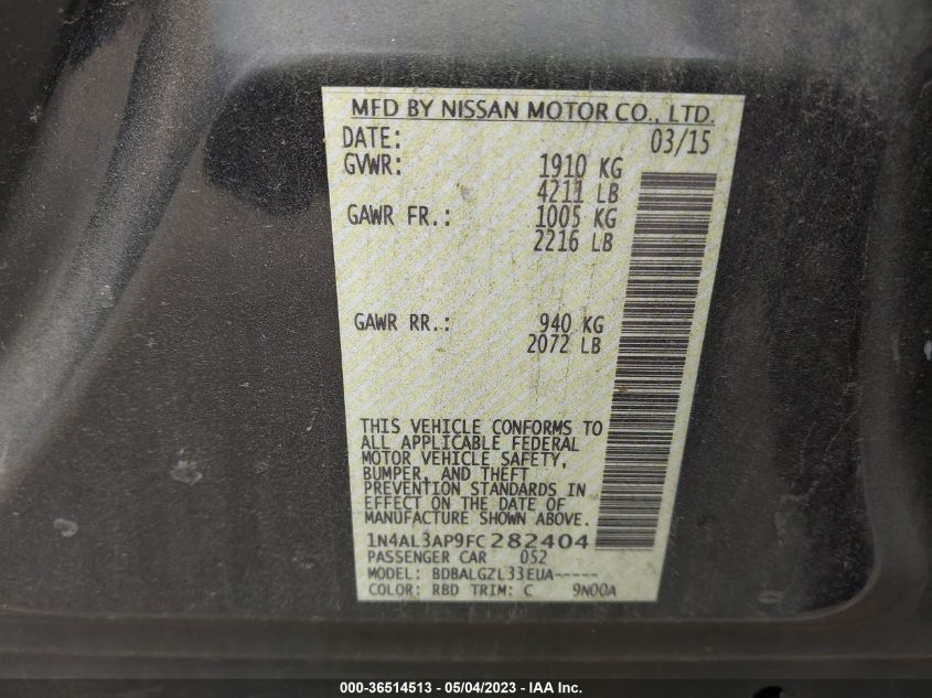 2015 NISSAN ALTIMA 2.5 - 1N4AL3AP9FC282404