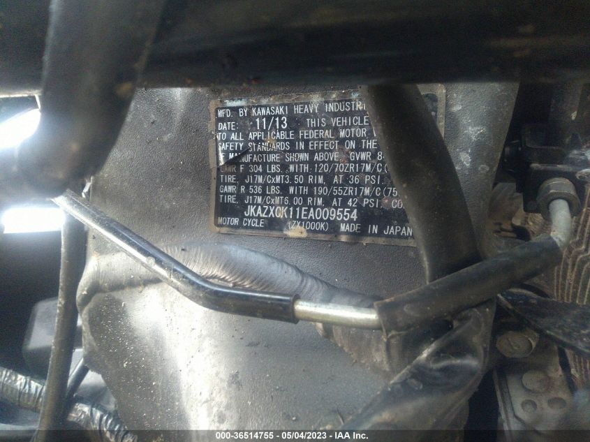 2014 KAWASAKI ZX1000 K JKAZXCK11EA009554