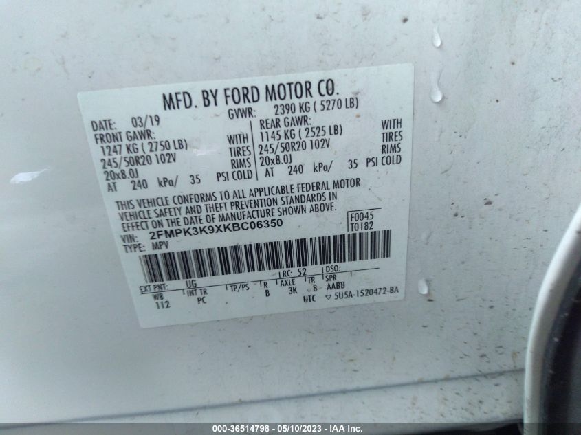 2019 FORD EDGE TITANIUM - 2FMPK3K9XKBC06350