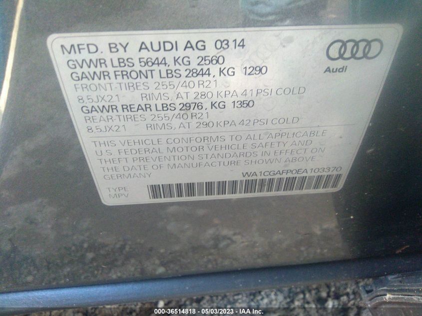 2014 AUDI SQ5 PREMIUM PLUS WA1CGAFP0EA103370