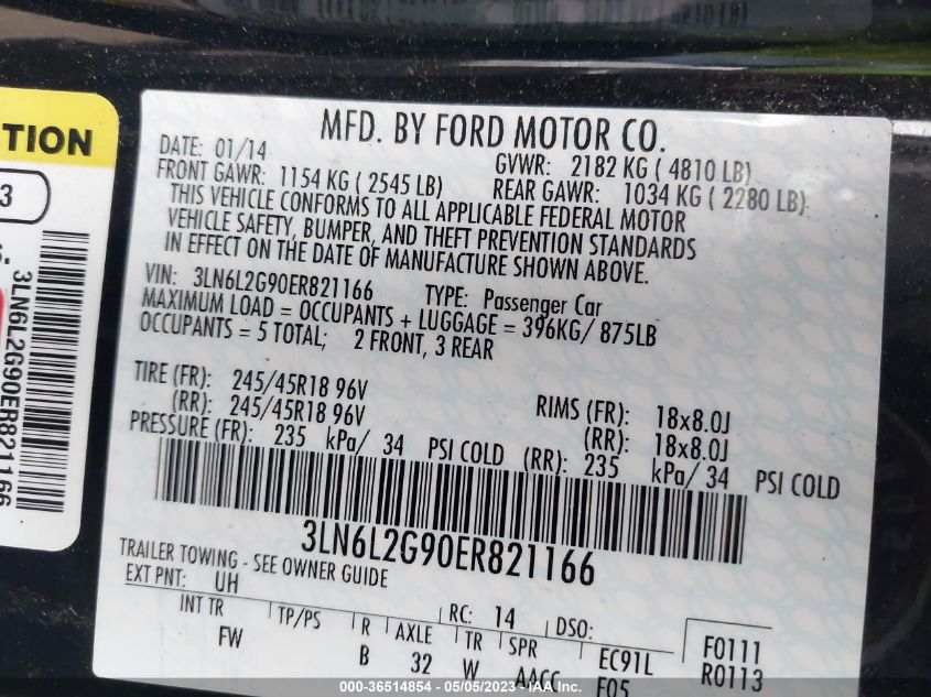 2014 LINCOLN MKZ - 3LN6L2G90ER821166